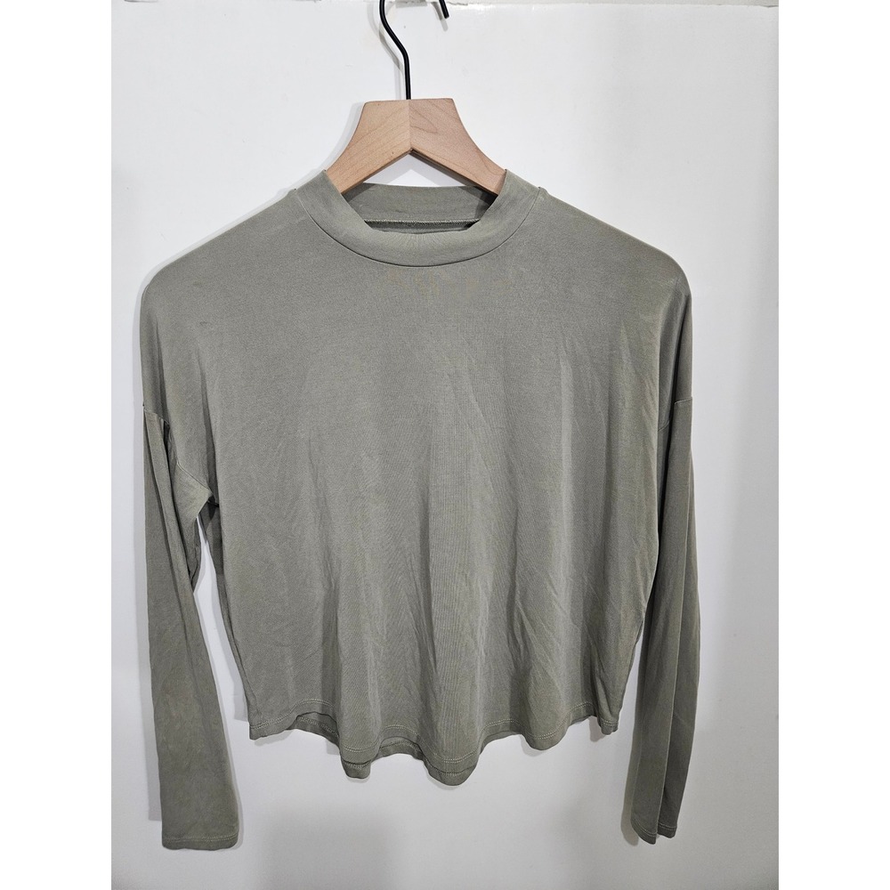 Madewell Womens XS Olive Green Mock Neck Long Sleeve Modal‎ Blend Top